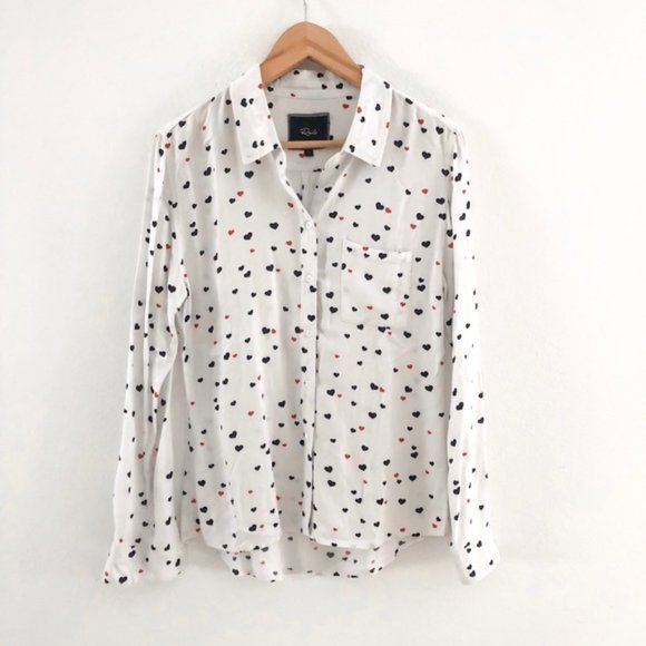RAILS White Rocsi Heart Button Down Loose Fit Rayon Shirt EUC sz XS - Picture 6 of 12